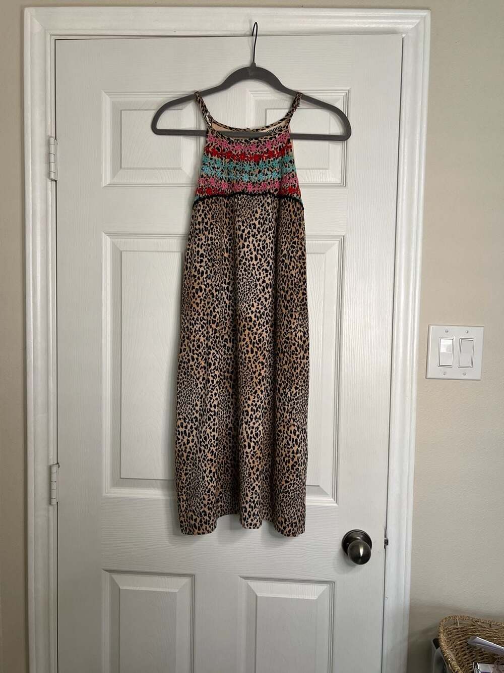 Savanna Jane Leopard Print Floral Embroidered Halter Dress Size S